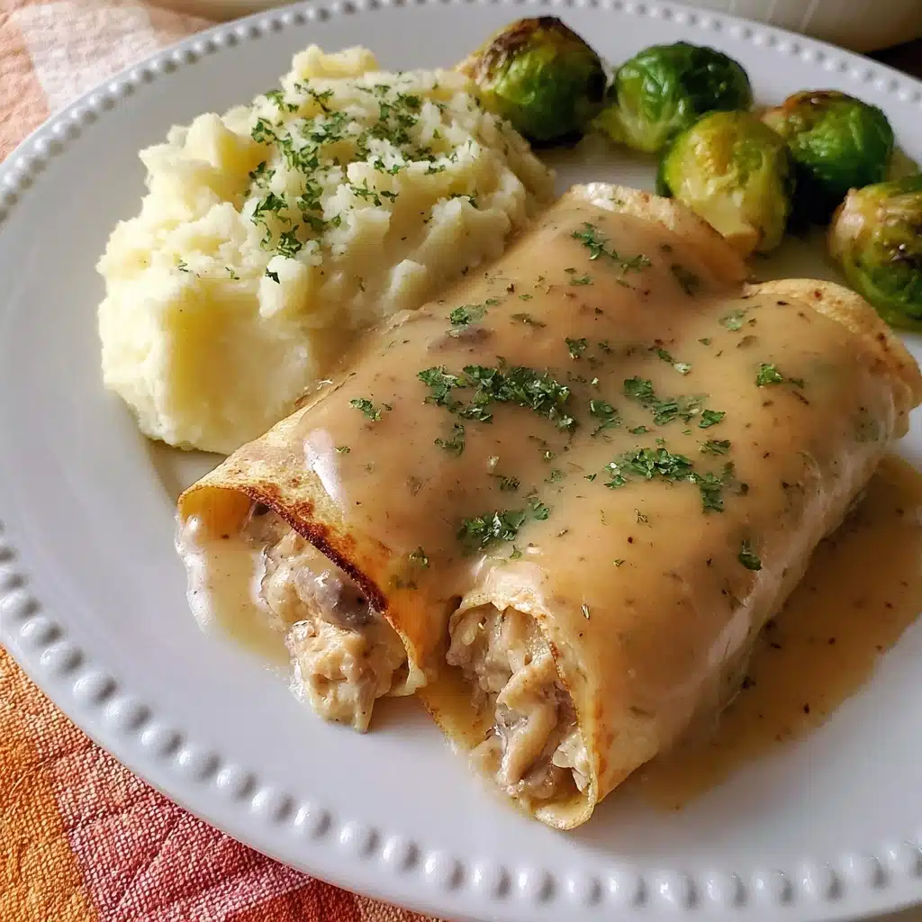 Easy Turkey & Stuffing Roll Ups with Creamy Gravy Recipe - Recipe Image