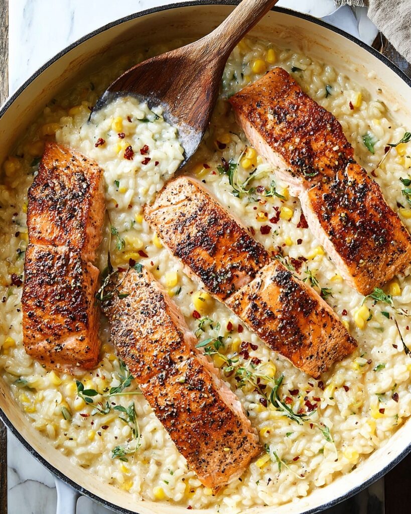 Creamed Corn Orzo with Salmon Recipe