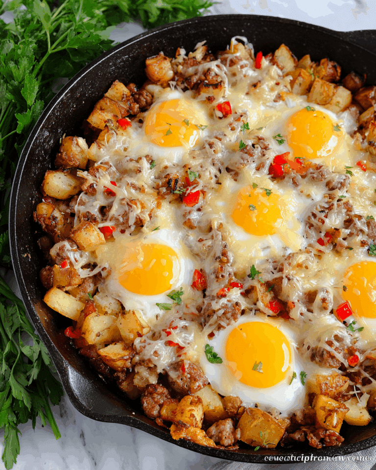 Hearty Breakfast Skillet with Bacon, Sausage, and Eggs Recipe