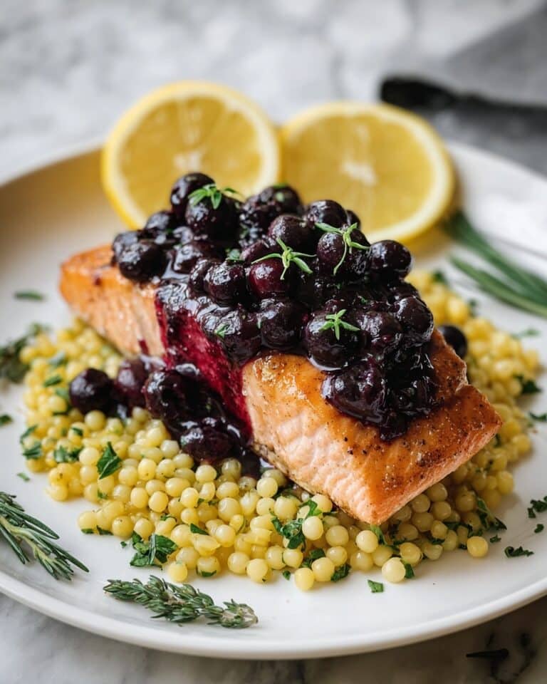 Blueberry Glazed Salmon with Lemon Herb Couscous Recipe