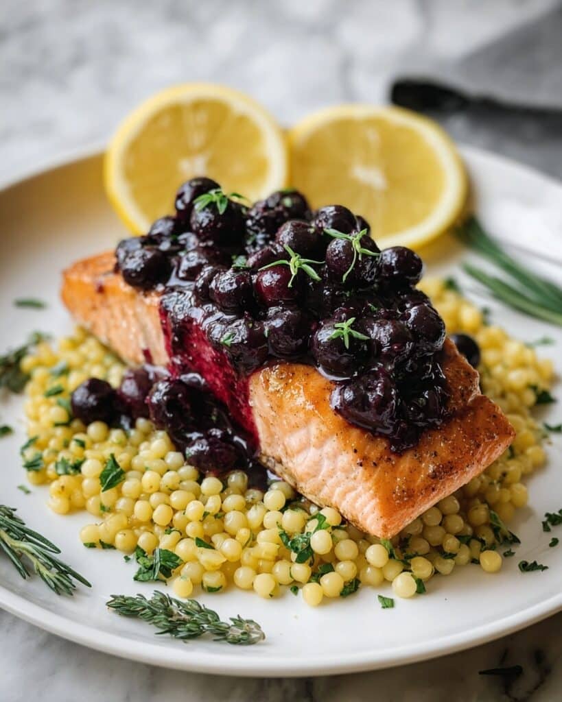 Blueberry Glazed Salmon with Lemon Herb Couscous Recipe