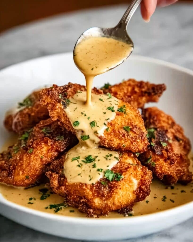 Crispy Parmesan Chicken with a Rich Garlic Sauce Recipe