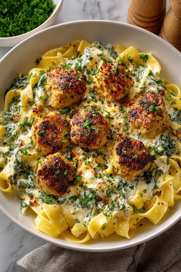 Baked Chicken Ricotta Meatballs with Spinach Alfredo Recipe