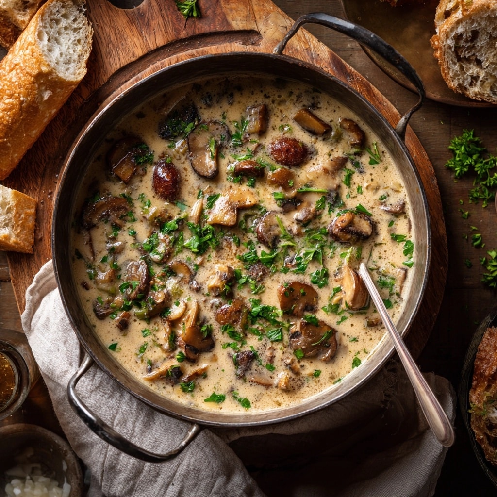 Wild Mushroom, Caramelized Onion & Kale Soup Recipe - Recipe Image