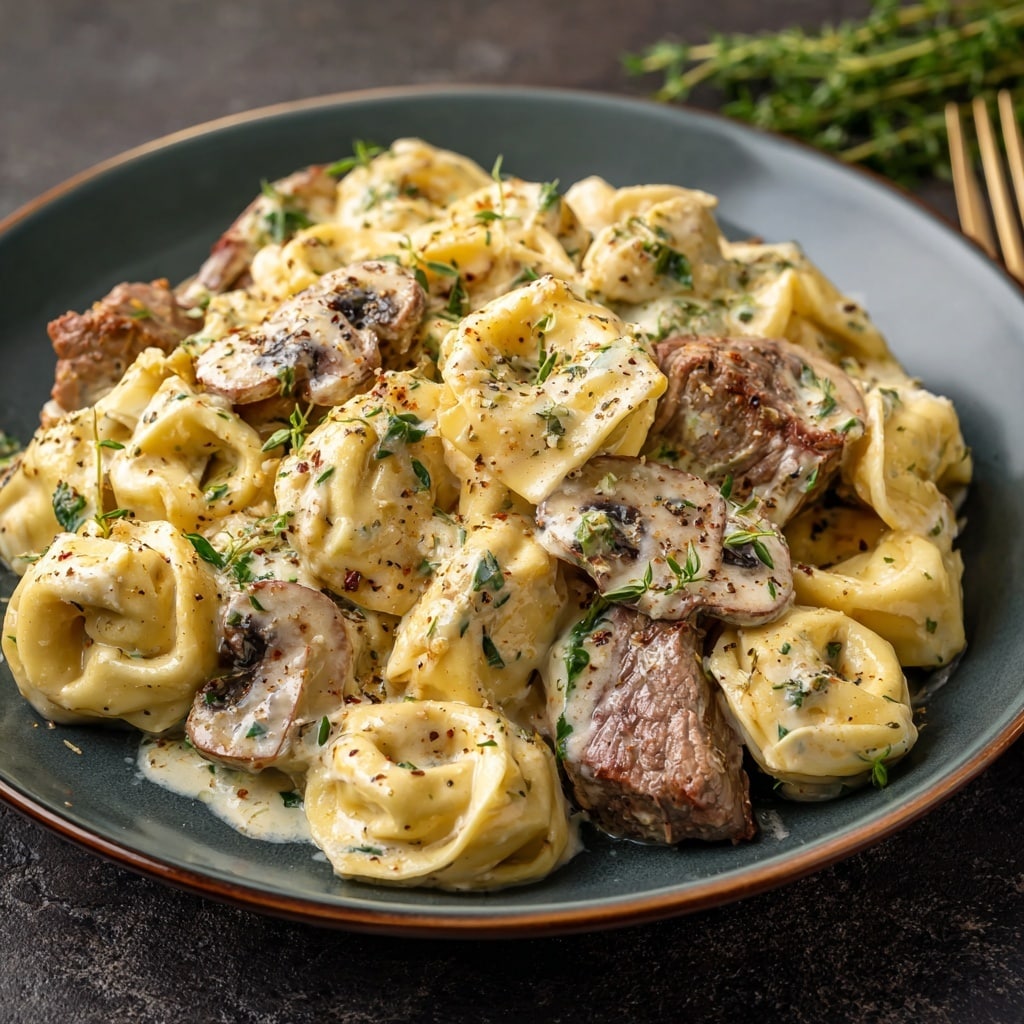 Garlic Steak Tortellini in Cream Sauce Recipe