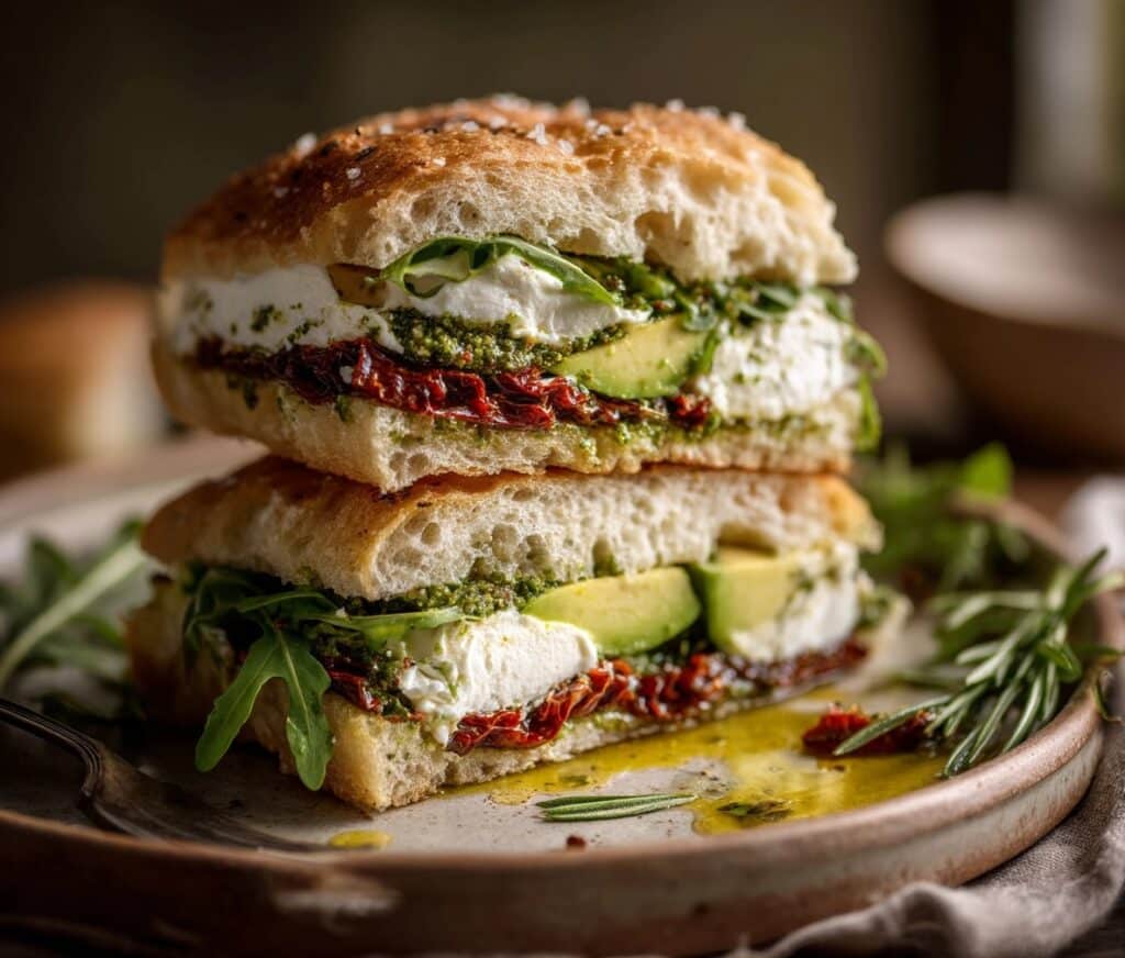Mediterranean Breakfast Sandwich with Eggs, Feta, and Fresh Veggies Recipe
