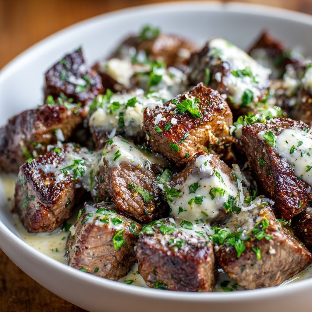 Easy Garlic Butter Steak Bites with Parmesan Cream Sauce Recipe - Recipe Image