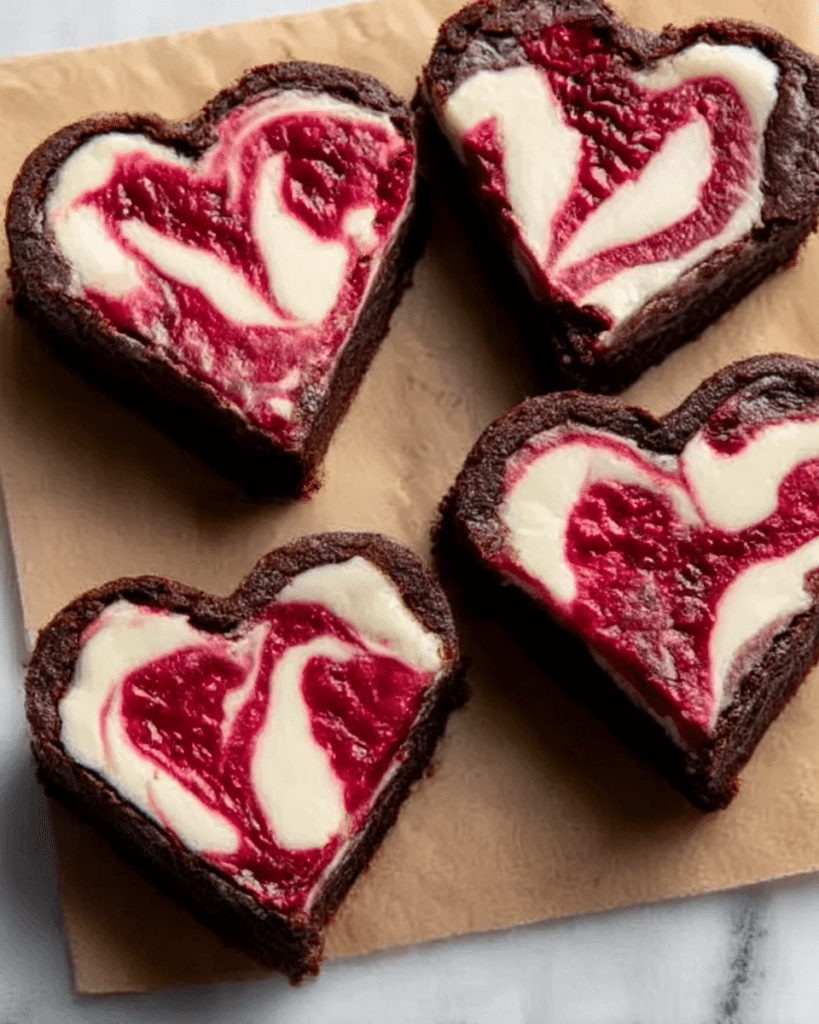 Heart Shaped Brownies with Raspberry Swirl & Cheesecake Recipe
