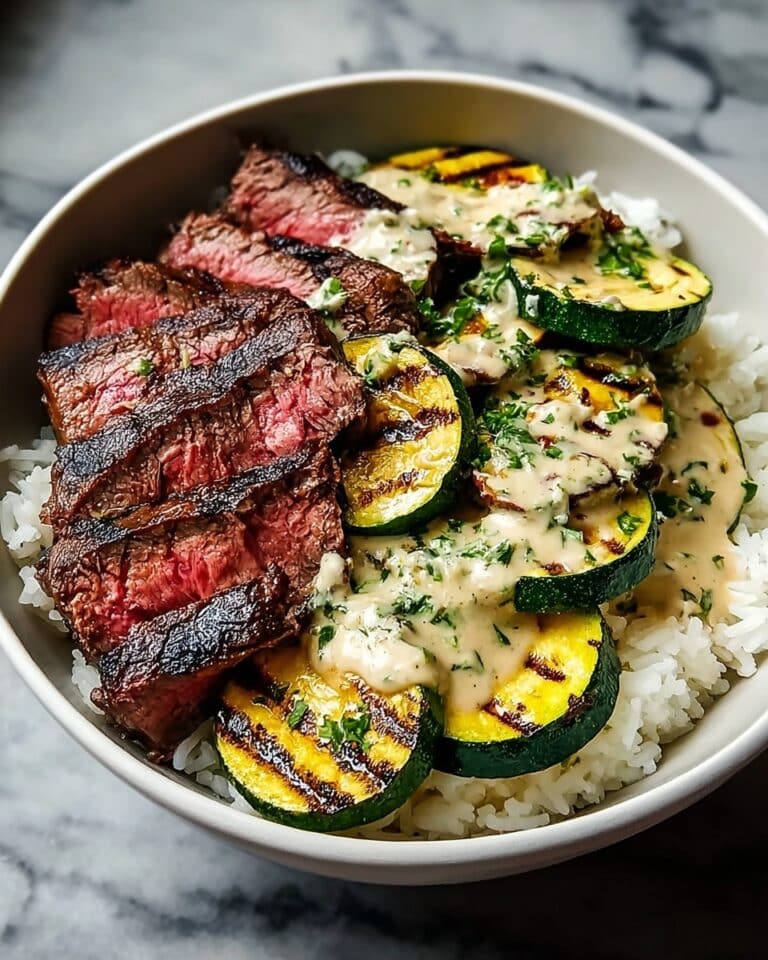 Grilled Steak Bowl with Herb Sauce and Grilled Zucchini Recipe