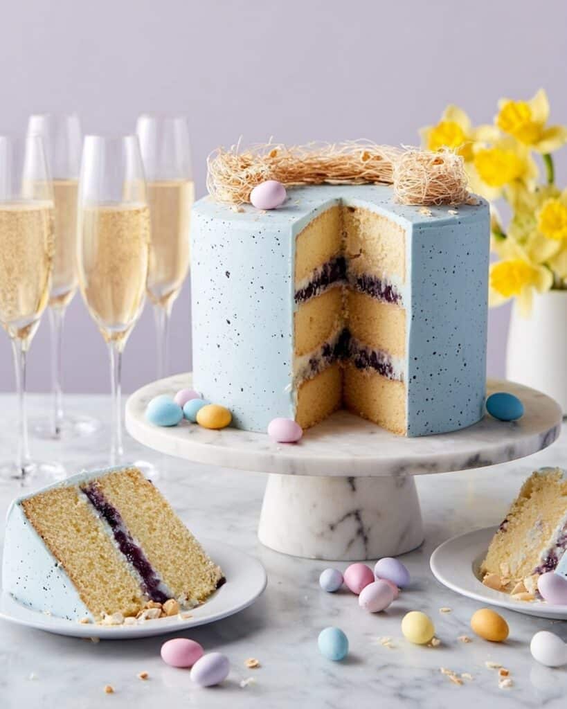 Robin Egg Cake with Lemon-Blueberry Filling and Chocolate Coconut Nest Recipe