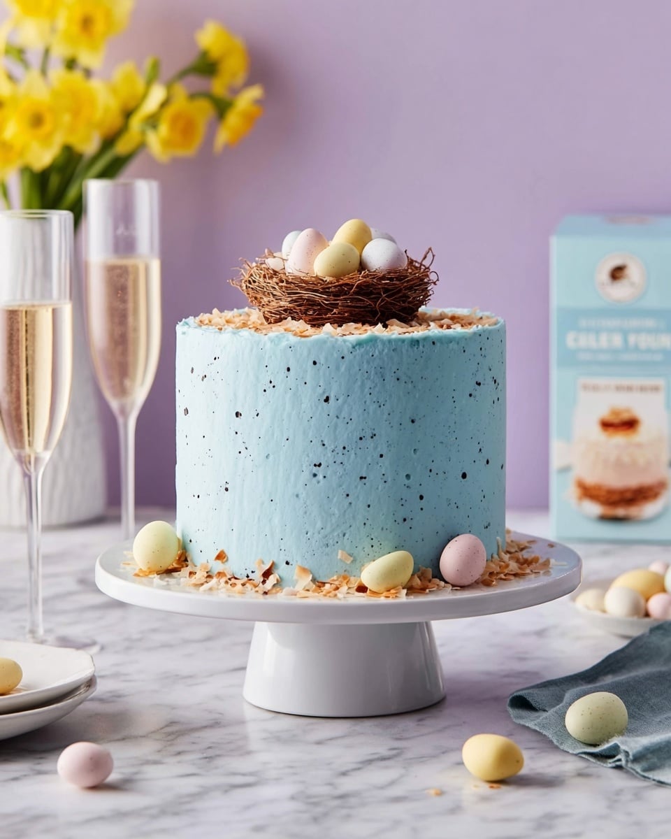 Robin Egg Cake with Lemon-Blueberry Filling and Chocolate Coconut Nest Recipe - Recipe Image