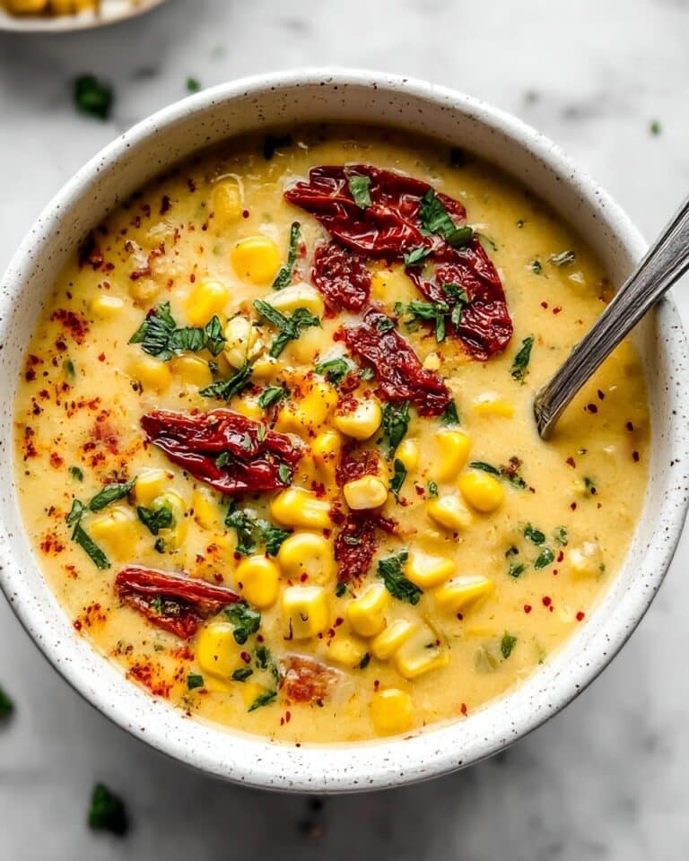 Irresistible Sun Dried Tomato Corn Chowder with Crispy Goat Cheese Croutons Recipe