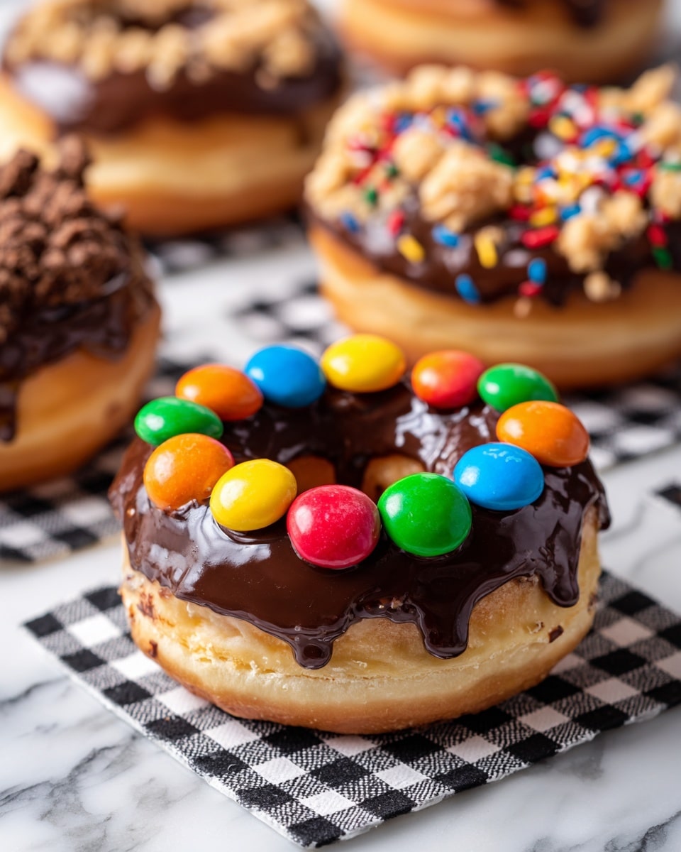 Chocolate Slim Shady Donuts: Bakery-Style Chocolate Glazed Donuts with Colorful Candy Topping Recipe - Recipe Image